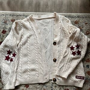 Taylor Swift Ivory Cardigan with Burgundy Star Accents